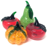 4 Vintage Colorful Art Glass Fruit / Vegetables | Pear, Pumpkin, 2 Apples | Tallest 4.2"