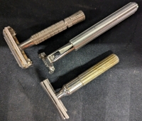 Vintage Gillette Razors. No Blades Included. Some Surface Corrosion Present on one of the Razors. 4.75" Long on the Longest.