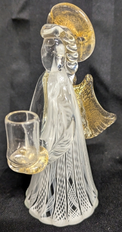 Vintage Murano - Latticino Glass Angel Candle Stick Holder. 8.25" Tall. No Chips or Cracks Noted.