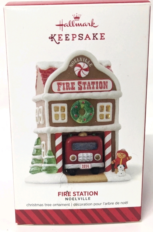 As-New 2014 Hallmark Keepsake Noelville Fire Station Christmas Tree Ornament | Box 3" x 3" x 5"