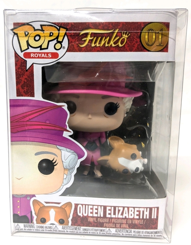 Funko Pop! Royals #01 Queen Elizabeth II with Corgi Vinyl Figure in Protective Plastic Box |