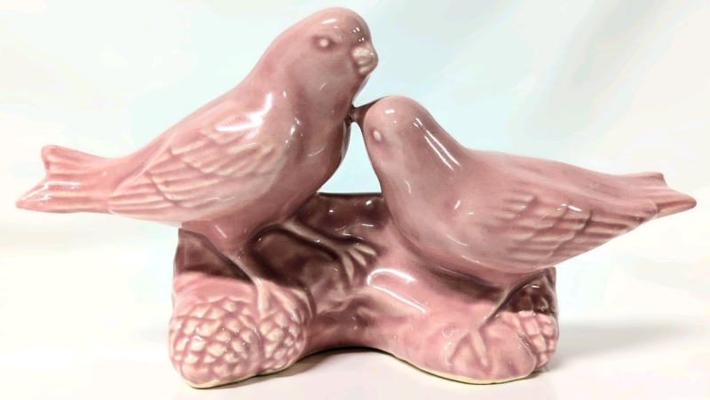 Vintage Bubblegum Pink Ceramic Nesting Birds Planter | 8.5" x 3.5" x 4"