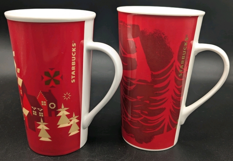 2 Starbucks Christmas Holiday Mugs 2013 (535ml) & 2014 (352ml) | 8.85" - 6.15"