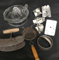 Vintage Kitchen Lot - Glass Juicer, Strainer, & Cookie Cutters+