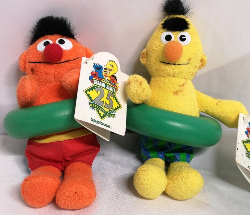 New AS IS Vintage Sesame Street Bert 7" & Ernie 6.5" Bath Toys Marks Present