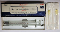 Vintage BD Multifit 10CC Glass Syringe with Luer Lock Tip in Original Box with Two (2) Yale Sterile Disposable Needles . New Old Stock