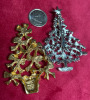 Vintage Rhinestone Christmas Tree Brooches Signed - 4