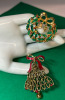 Magical Two Enameled Christmas Brooches Tree Wreath