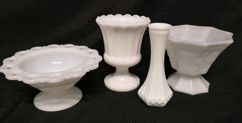 Vintage Milk Glass Vases Tallest 6"