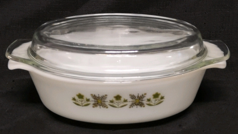 Vintage Fire King Casserole Dish with Lid - Meadow Pattern