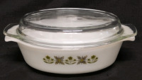 Vintage Fire King Casserole Dish with Lid - Meadow Pattern