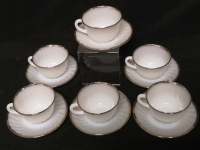 6 Vintage FIRE-KING White Swirl Milk Glass Cups & Saucers