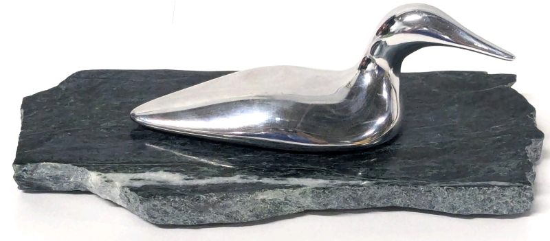 Vintage Hoselton Canada Aluminum Loon Sculpture on Marble Base | Base 9" x 4" x 0.75" Thick