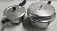 2 | Prestige Pressure Cookers With Lids ( 9.5" - 11" Diameter & 4.5" - 7" Tall ) In Okay Condition * Needs To Be Cleaned & Polished *