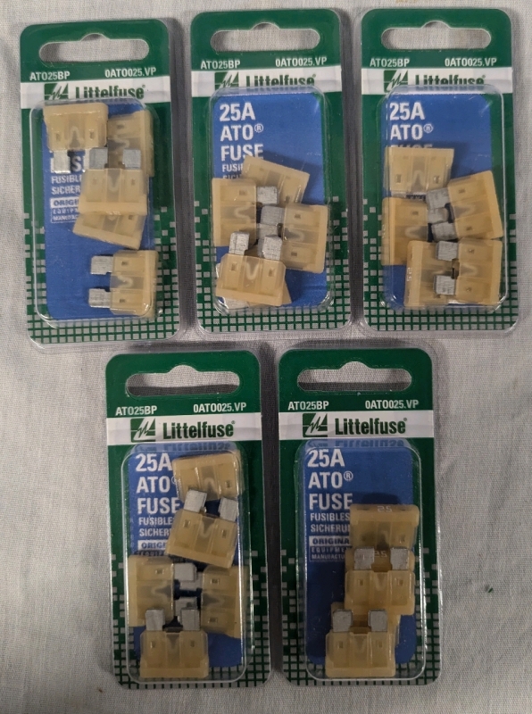 5 New | Littelfuse 0ATO025.VP ATO 32 Volt 25 Amp Carded Fuse 5 Pack.