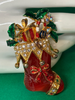 Vintage Fantastic Lucite Enamel Rhinestone Boot Brooch