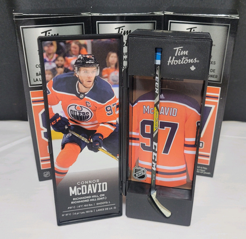 2019 Tim Hortons Conner McDavid NHL Superstar Collectable Sticks in Box . Three (3) Sticks