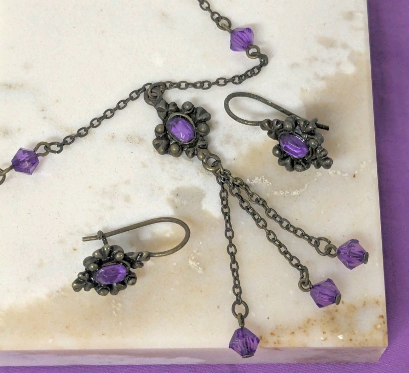 Dark Delights Purple Stone Necklace & Earrings Set