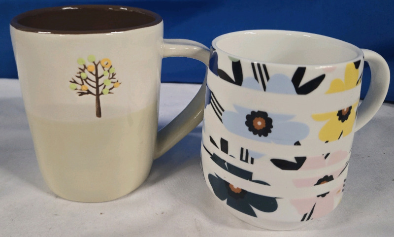 2 New | Starbucks Coffee Cups | 1 2009 Hand Painted 414ml Coffee Cup 4½" Tall | 1 2018 Starbucks 355ml Coffee Cup 4" Tall * No Chips & Cracks *