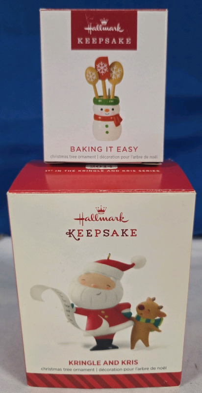 2 New 2014-2022 | Hallmark Keepsake Christmas Tree Ornaments | 1 Kringle & Kris & 1 Baking It Easy | Box Size Ranges From 3" - 4" Tall