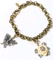 Vintage NOLAN MILLER Korea Gold Tone Charm Bracelet w Butterfly & Rose Charms | 7.5" long