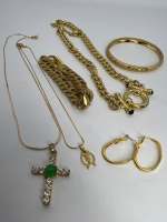 Gold Tone Chunky Bracelet Earrings Cross Bracelet Necklaces