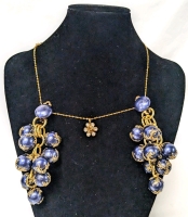 Huge Lightweight Vintage Gold Tone Grape Earrings & Vintage New Greenwich Gold Tone Necklace w 3-Leaf Clover Pendant | Necklace 18.5" Long