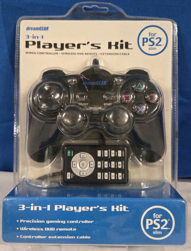 New Sealed | DreamGear 3-In-1 Players Hit Wired Controller, Wireless DVD Remote & Extension Cable | Compatible With Ps2 Slim