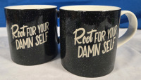2 New | Room Essentials Stoneware Coffee Mug " Root For Your Damn Self "