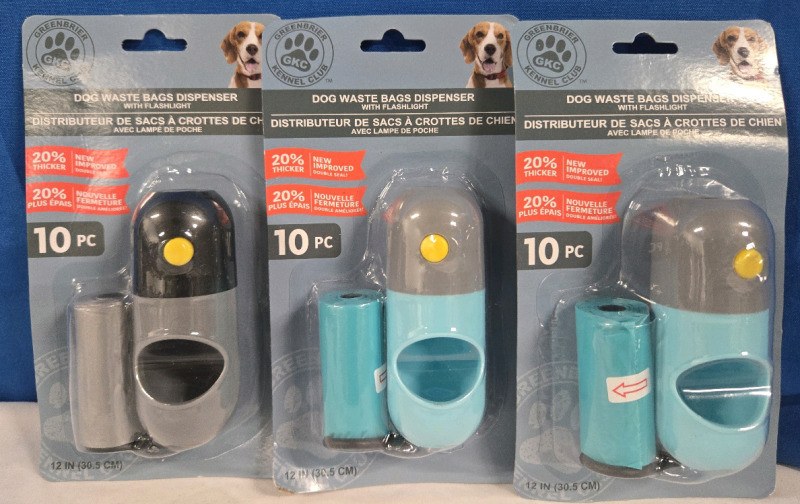 3 New Sealed | Dog Waste Bag Dispenser With Flashlight | 12 Inch Roll Of Dog Bags