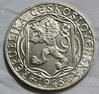 1948 Czechoslovakia Silver 100 Korun Coin