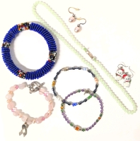 Vintage to Modern Beaded Bracelets incl Rose Quartz, Beaded Bangle, Necklace with 925 Sterling Silver Clasp & 2 Pairs Earrings