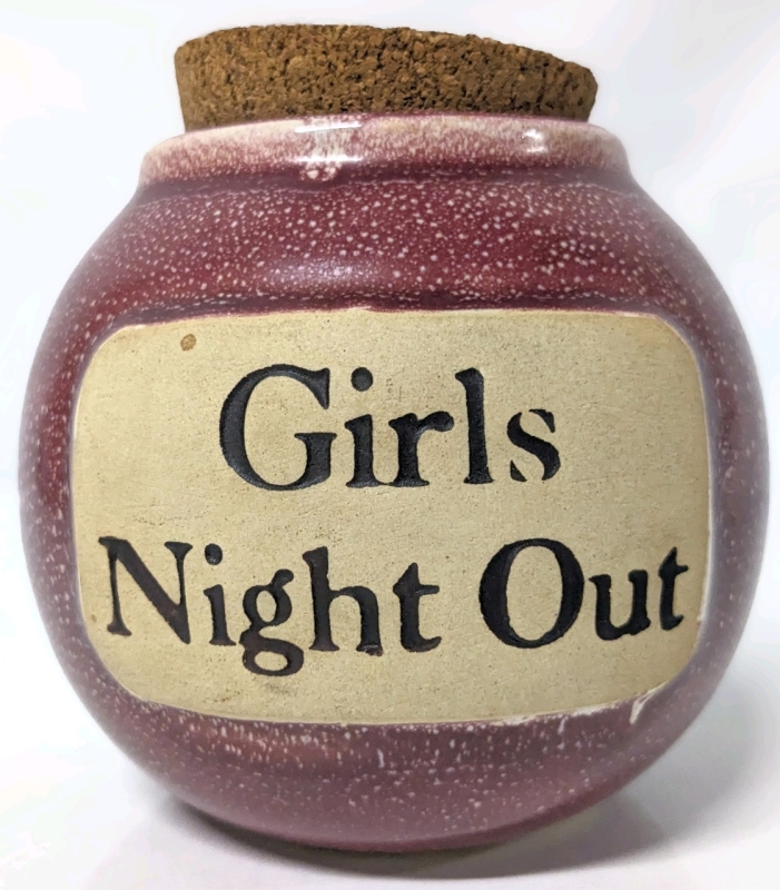 Speckled Rasberry Muddy Waters Pottery "Girl's Night Out" Coin Bank | 5" Tall