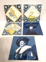 5 Vintage Tiles Animals & Rembrandt and the Laughing Cavalier 6x6"