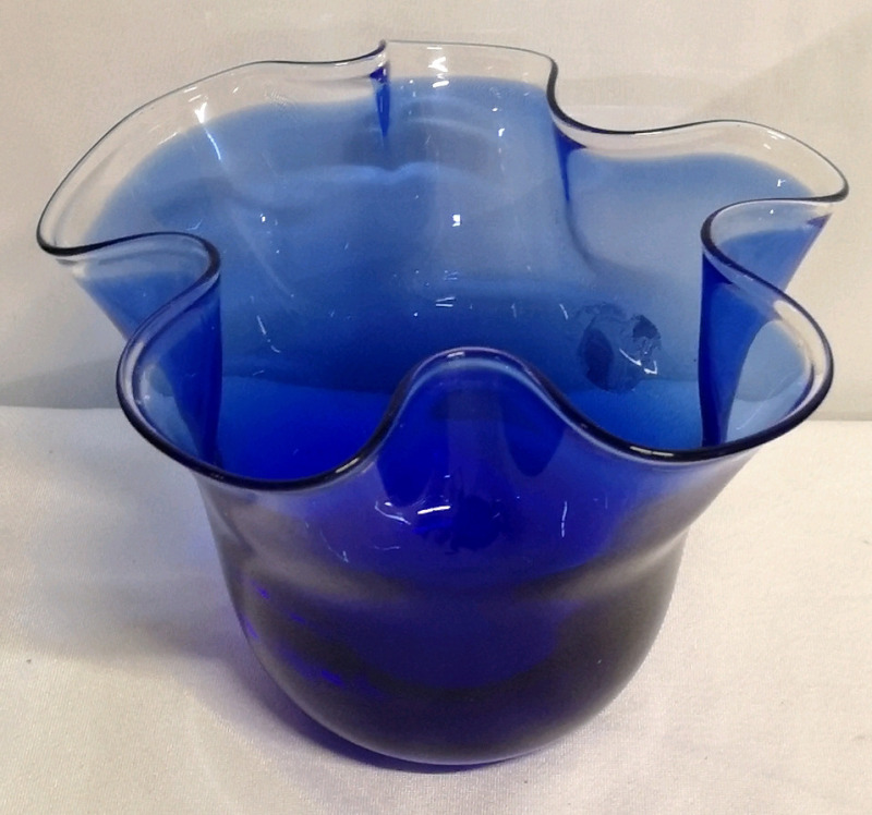 Vintage Blue Hand Blown Art Glass Vase 5.25" Tall