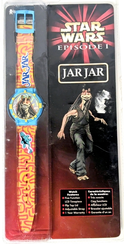 Sealed Vintage Star Wars Episode I JarJar 5 Function Digital Wrist Watch | Watch 9" Long