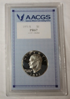 1971 S United States of America Silver Eisenhower One Dollar Coin . AACGS Graded PR67
