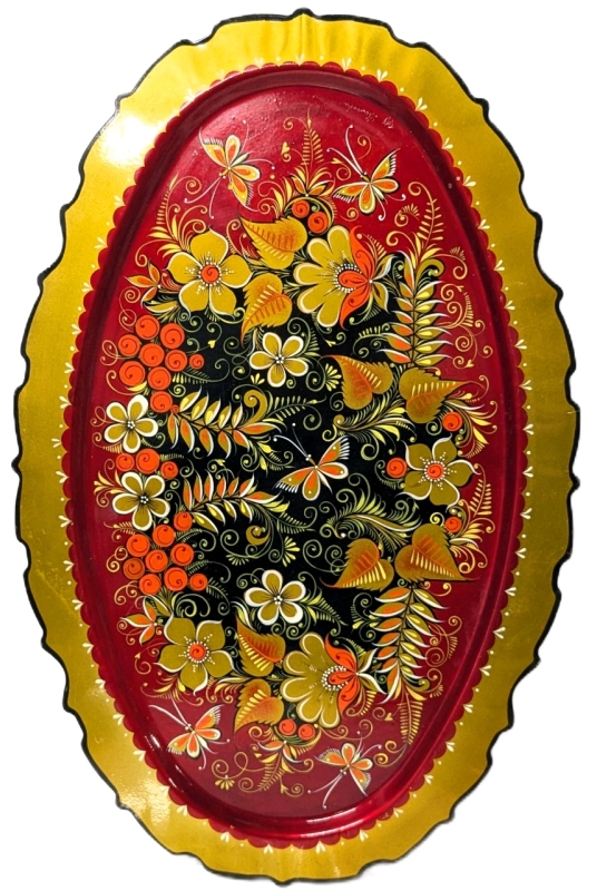 Stunning Vintage MCM Enamel Painted Serving Tray | 14.25" x 20.5"