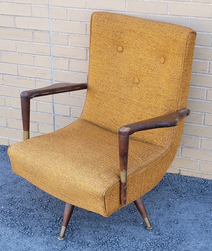 Vintage Mid-Century Modern Swivel Rocker Chair . Stand Adult Size . No rips or tears to fabric , some wear to arms