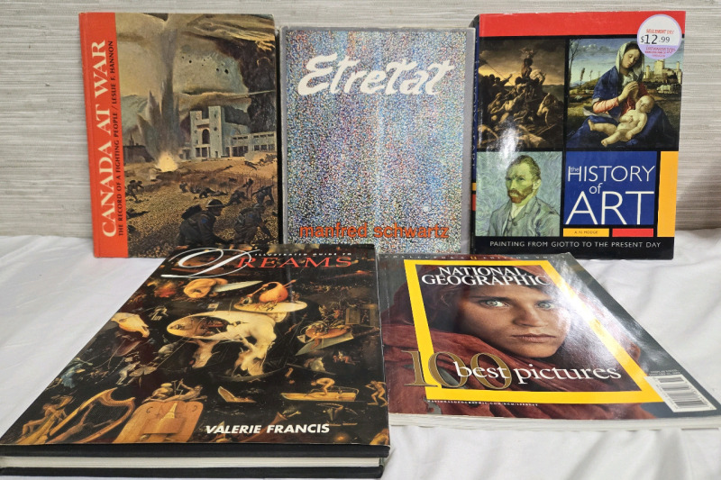 5 Books 3 Vintage | Canada At War: The Record Of A Fighting People, Etretat, The History Of Art: Painting From Giotto To The Presnt Day, Illustrated Guide To Dreams & Nation Geographic 100 Best Pictures | 4 Hardcover Books & 1 Paperback