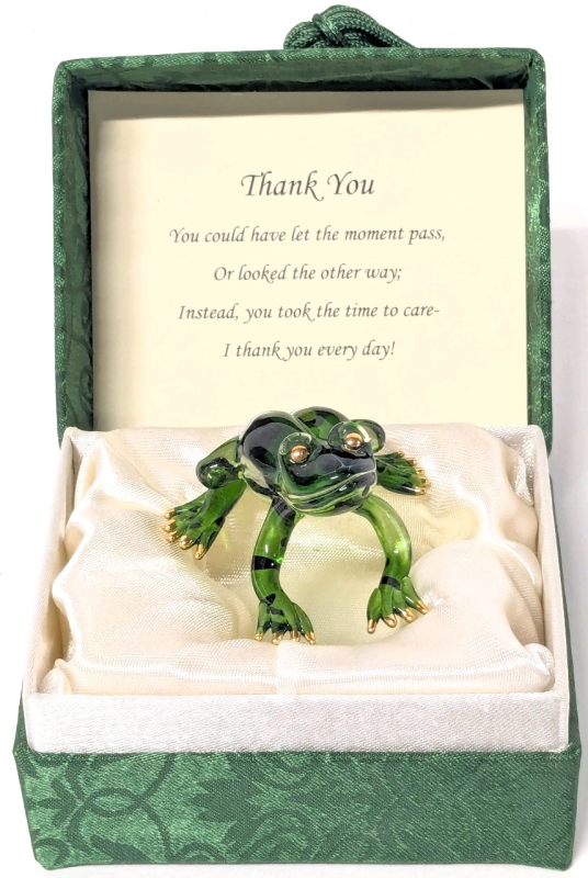 Adorable Small Art Glass Frog in Gift Box | Frog: 1.8" x 1.8" x 1" Tall