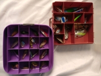 2 Containers Filled With Fishing Lures - 30+ Spinners