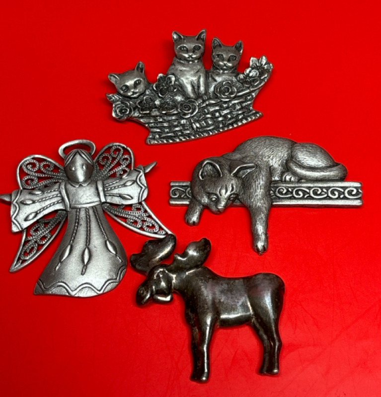 Cat In A Basket Lounging Cat Angel JJ Jonette Seagull and a Fab Moose Vintage Brooches