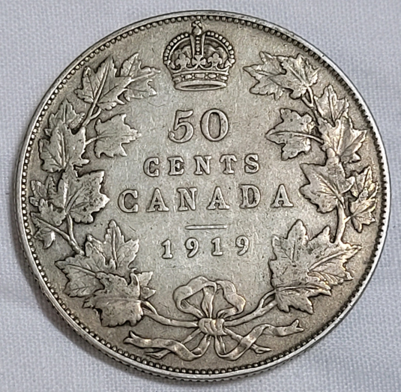 1919 Canadian Silver 50 Cent Half Dollar Coin