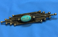 Amazing Sterling Southwestern Bar Brooch Oval Bezel Turquoise