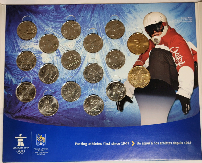 2010 Canadian Vancouver Olympics Coin Set . 17 Coins , Complete Set