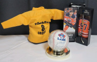 NHL Hockey & MLB Baseball Sports Memorabilia Lot . Tim Hortons Timbits Sidney Crosby Jersey , Tim Hortons Connor McDavid Stick & Toronto Blue Jays Memorabilia Signed Ball