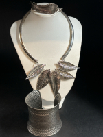 Statement Rigid Choker Necklace Wide Open Cuff Silver Utensil Bracelet
