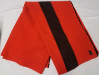 Vintage Bird's Quality Red w/Black Strips Wool Blanket. Made by The Bird Woollen Mill Co. Ltd . Bracebridge Ont. Measures 88"×68"