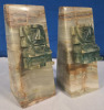 2 Heavy Marble Book Ends With Aztec Tiki Mayan Sculptures On Front Faces | Measures 3" x 2.5" x 7"